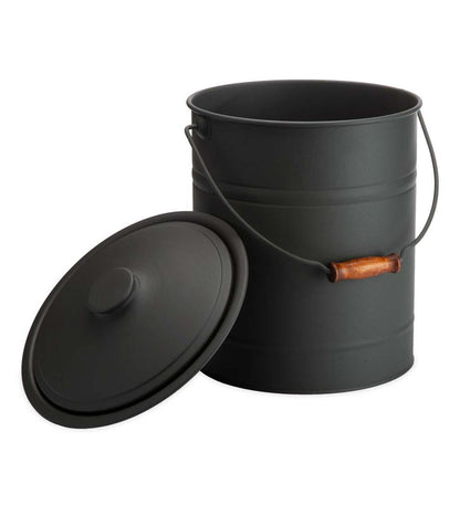 Plow & Hearth Wood Stove Accessories Fireplace & Hearth Deluxe Galvanized Ash Bucket With Handle, Lid And Double-Layer Bottom - Charcoal Black