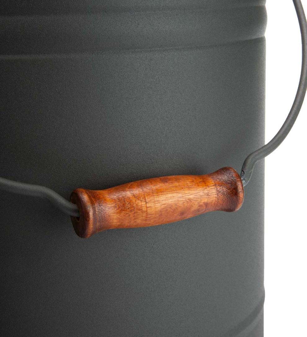 Plow & Hearth Wood Stove Accessories Fireplace & Hearth Deluxe Galvanized Ash Bucket With Handle, Lid And Double-Layer Bottom - Charcoal Black