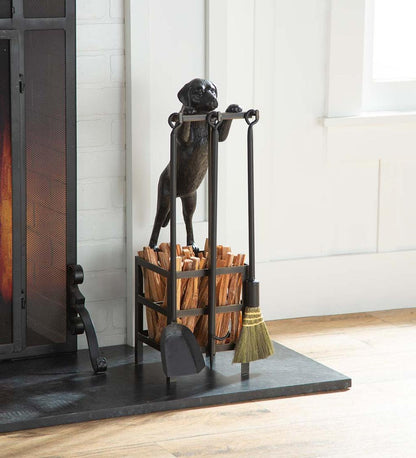 Plow & Hearth Wood Stove Accessories Fireplace & Hearth Labrador Puppy Fireplace 3-Piece Tool Set With Fatwood Storage Space
