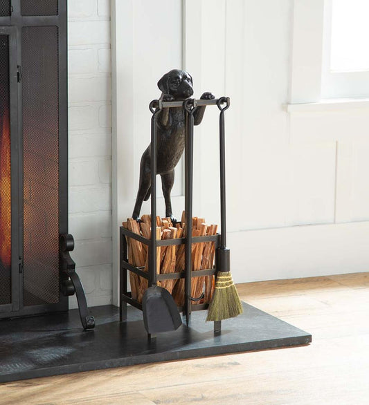 Plow & Hearth Wood Stove Accessories Fireplace & Hearth Labrador Puppy Fireplace 3-Piece Tool Set With Fatwood Storage Space