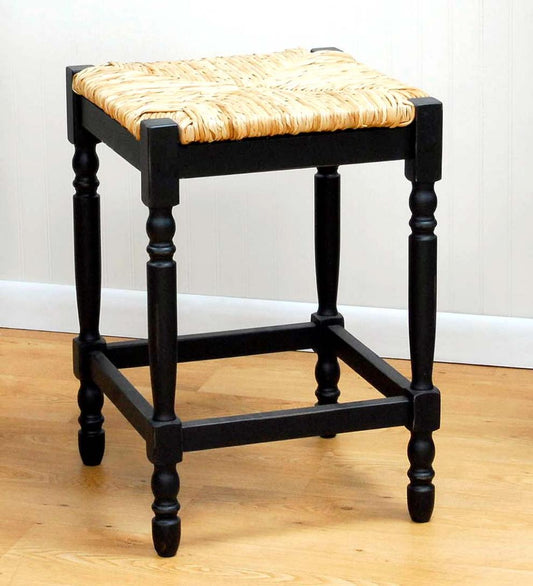 Plow & Hearth Kitchen & Bar Stools Indoor Living 24"-High Counter Stool With Handwoven Rush Seat - Antique Black
