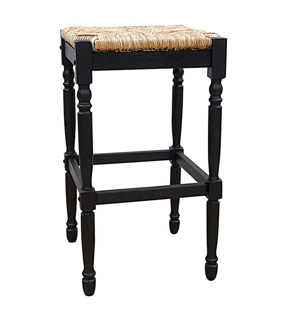 Plow & Hearth Kitchen & Bar Stools Indoor Living 29"-High Counter Stool With Handwoven Rush Seat - Antique Black