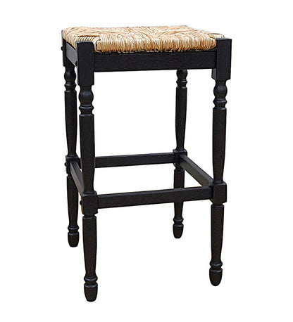 Plow & Hearth Kitchen & Bar Stools Indoor Living 29"-High Counter Stool With Handwoven Rush Seat - Antique Black