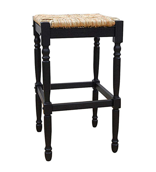 Plow & Hearth Kitchen & Bar Stools Indoor Living 29"-High Counter Stool With Handwoven Rush Seat - Antique Black