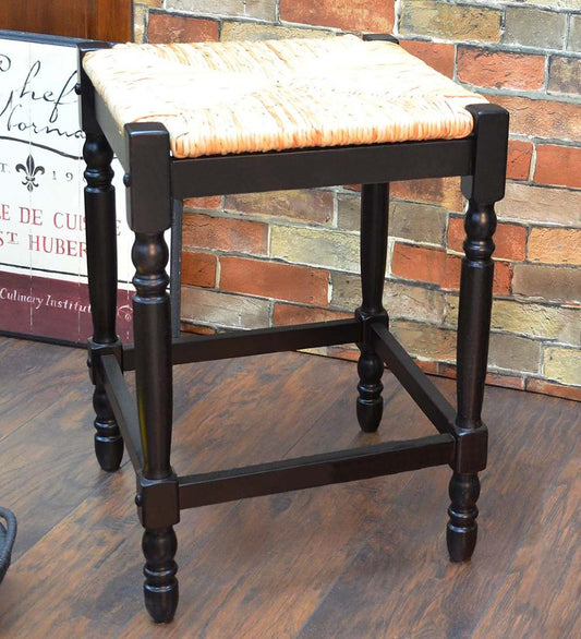 Plow & Hearth Kitchen & Bar Stools Indoor Living 24"-High Counter Stool With Handwoven Rush Seat - Antique Black