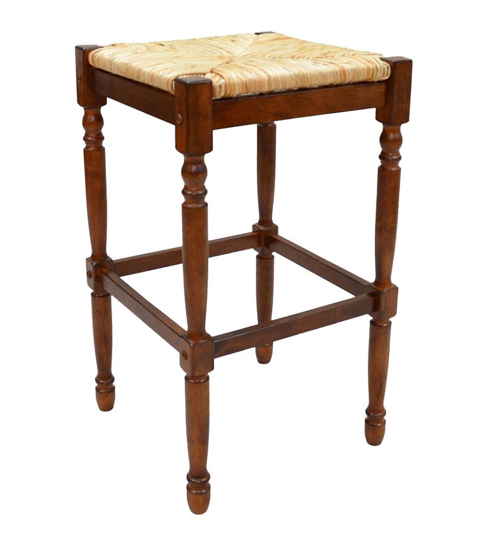 Plow & Hearth Kitchen & Bar Stools Indoor Living 29"-High Counter Stool With Handwoven Rush Seat - Antique Black