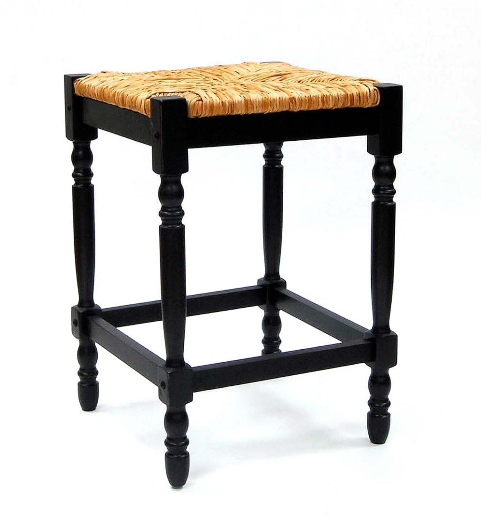Plow & Hearth Kitchen & Bar Stools Indoor Living 24"-High Counter Stool With Handwoven Rush Seat - Antique Black