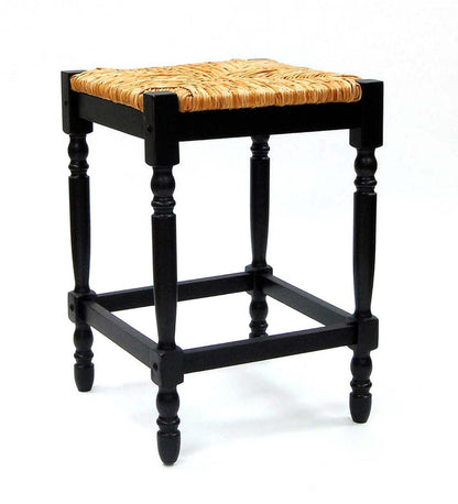 Plow & Hearth Kitchen & Bar Stools Indoor Living 24"-High Counter Stool With Handwoven Rush Seat - Antique Black