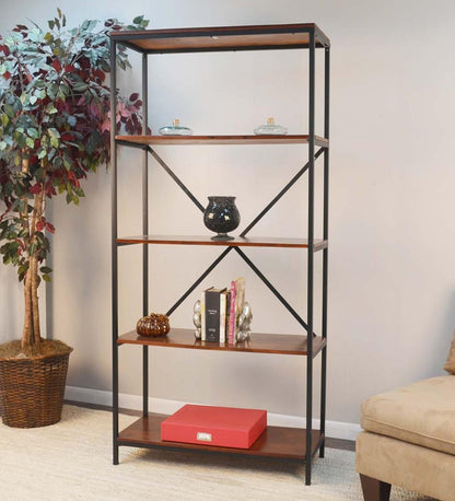 Plow & Hearth Home Office Indoor Living 72"-High Five-Shelf Wood And Metal Bookcase - Chestnut