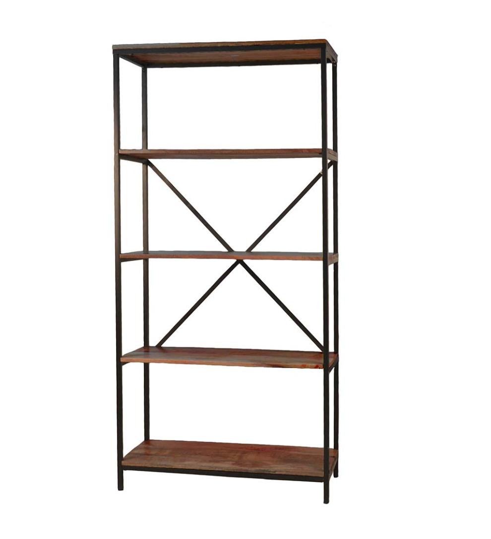 Plow & Hearth Home Office Indoor Living 72"-High Five-Shelf Wood And Metal Bookcase - Chestnut
