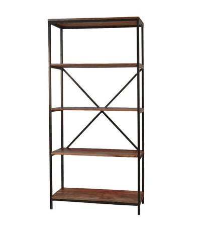 Plow & Hearth Home Office Indoor Living 72"-High Five-Shelf Wood And Metal Bookcase - Chestnut