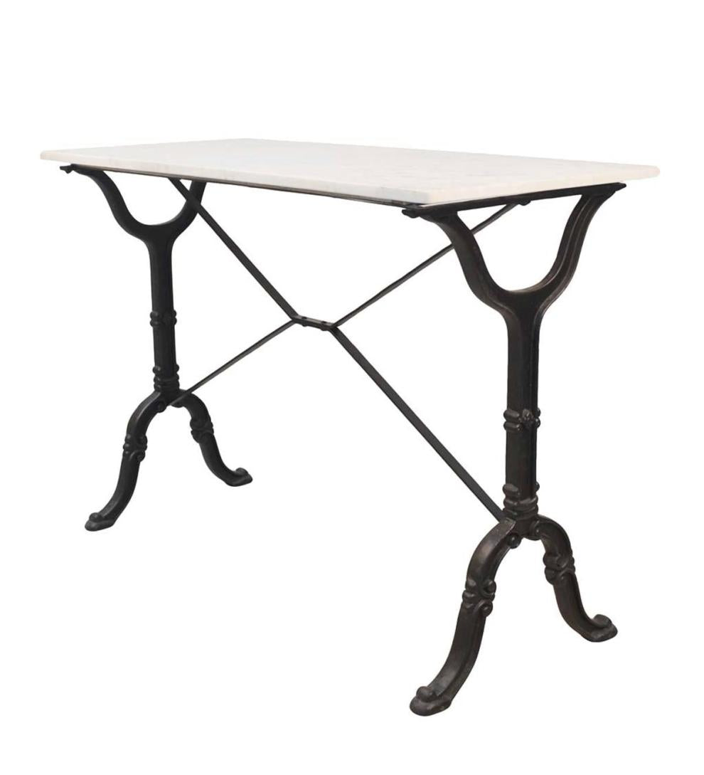Plow & Hearth Home Office Indoor Living 30"-High Marble-Top Cast Iron Console Table - White