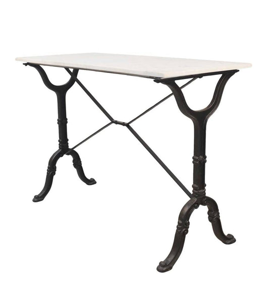 Plow & Hearth Home Office Indoor Living 30"-High Marble-Top Cast Iron Console Table - White
