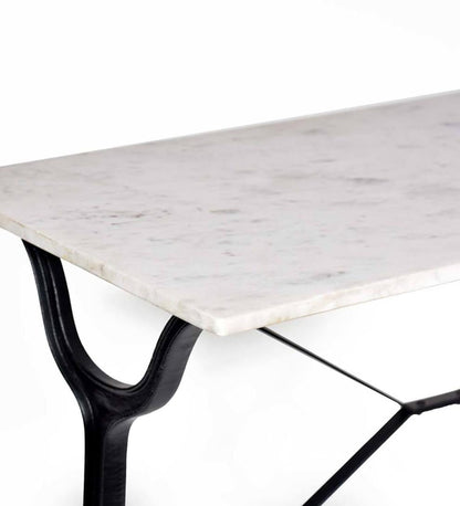 Plow & Hearth Home Office Indoor Living 30"-High Marble-Top Cast Iron Console Table - White