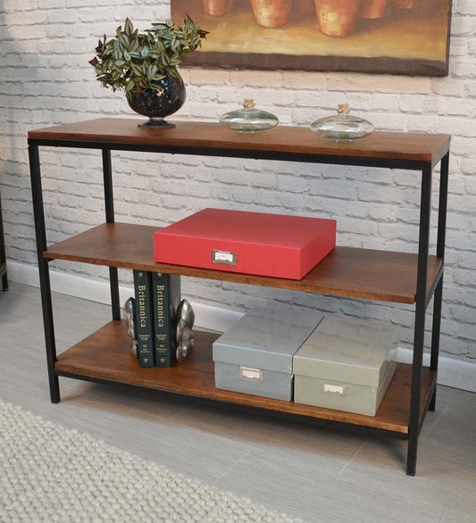 Plow & Hearth Accent Tables Indoor Living 30" High Three-Shelf Wood And Metal Bookcase/Console - Chestnut