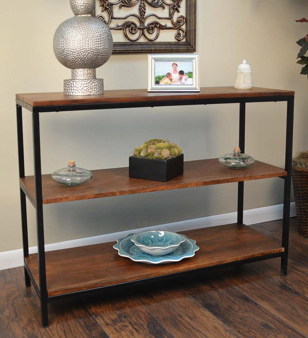 Plow & Hearth Accent Tables Indoor Living 30" High Three-Shelf Wood And Metal Bookcase/Console - Chestnut