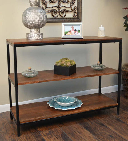 Plow & Hearth Accent Tables Indoor Living 30" High Three-Shelf Wood And Metal Bookcase/Console - Chestnut