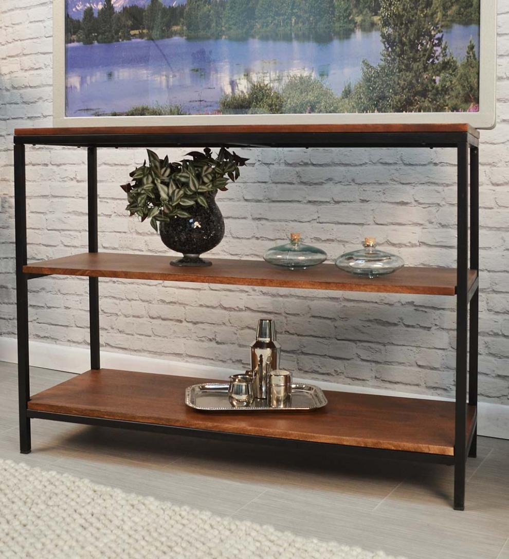Plow & Hearth Accent Tables Indoor Living 30" High Three-Shelf Wood And Metal Bookcase/Console - Chestnut