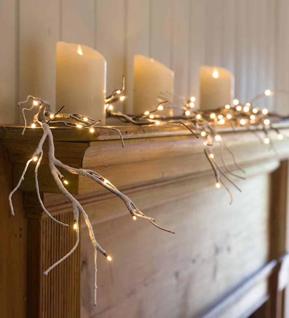 Plow & Hearth Fireplace & Mantel Décor Fireplace & Hearth Indoor/Outdoor Snowy Garland With 48 Micro Lights, 5'L