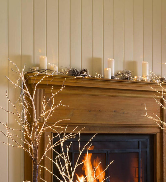 Plow & Hearth Fireplace & Mantel Décor Fireplace & Hearth Indoor/Outdoor Birch Garland With 165 Micro Led Lights, 5'L - Brown