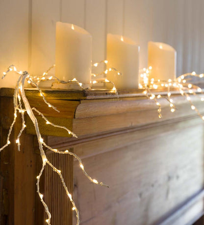 Plow & Hearth Fireplace & Mantel Décor Fireplace & Hearth Indoor/Outdoor Birch Garland With 165 Micro Led Lights, 5'L - Brown