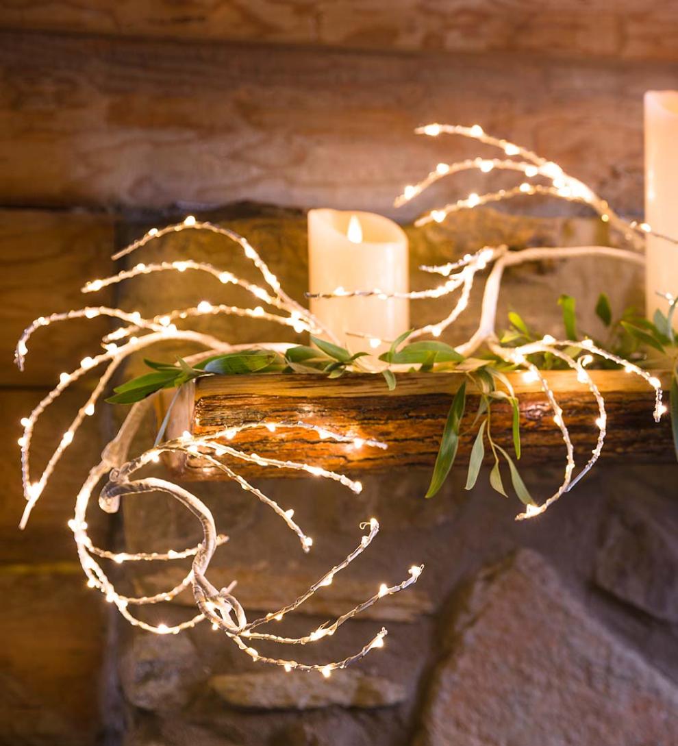 Plow & Hearth Fireplace & Mantel Décor Fireplace & Hearth Indoor/Outdoor Birch Garland With 165 Micro Led Lights, 5'L - Brown