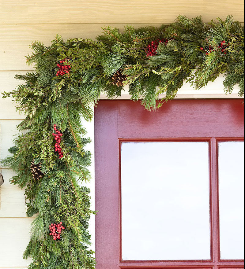 Plow & Hearth Deck & Patio Accents Outdoor Living Holiday Woodland Evergreens 12'L Garland