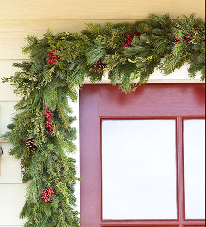 Plow & Hearth Deck & Patio Accents Outdoor Living Holiday Woodland Evergreens 12'L Garland