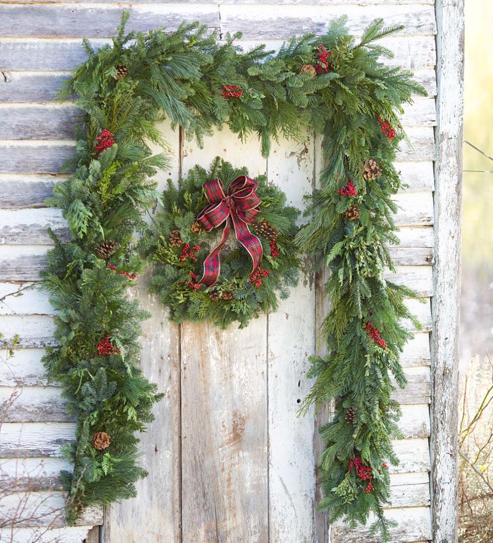Plow & Hearth Deck & Patio Accents Outdoor Living Holiday Woodland Evergreens 12'L Garland