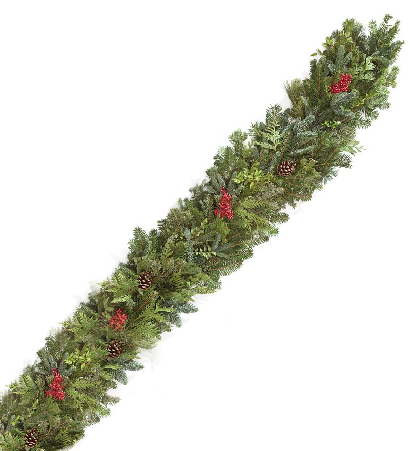 Plow & Hearth Deck & Patio Accents Outdoor Living Holiday Woodland Evergreens 12'L Garland
