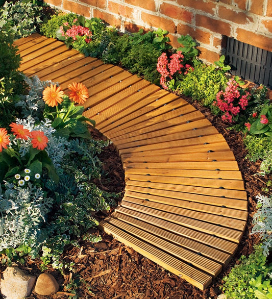 Plow & Hearth Pathways & Stepping Stones Yard & Garden 4'L Roll-Out Curved Hardwood Pathway