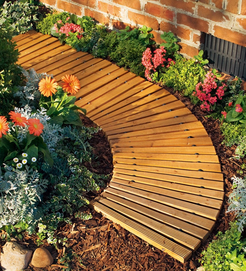 Plow & Hearth Pathways & Stepping Stones Yard & Garden 6'L Roll-Out Curved Hardwood Pathway
