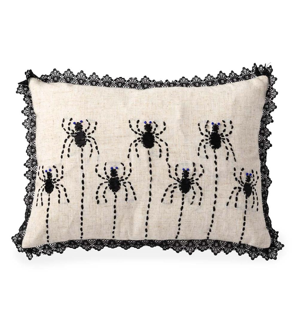 Plow & Hearth Home Accents Indoor Living Lighted Halloween Decorative Throw Pillow - Raven With Jack-O'-Lanterns