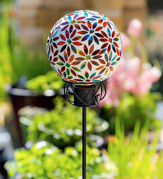 Plow & Hearth Decorative Garden Accents Yard & Garden 8" Multicolored Mosaic Glass Gazing Ball - Baroque