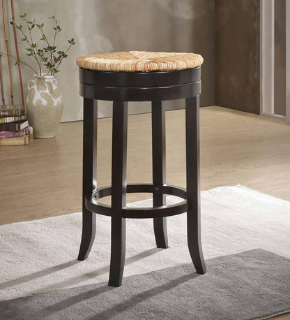 Plow & Hearth Kitchen & Bar Stools Indoor Living 30" Round Rush Seat Swivel Bar Stool - Antique Black