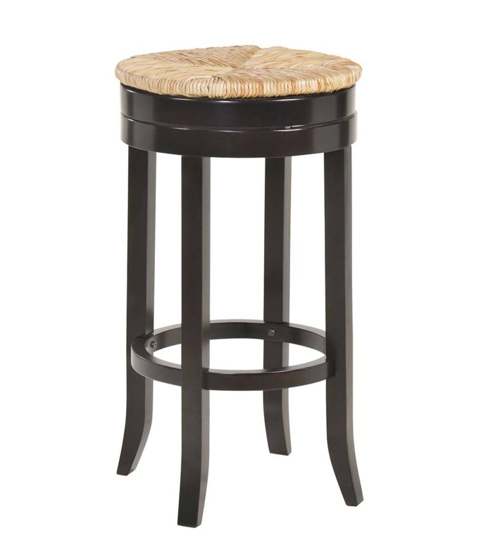 Plow & Hearth Kitchen & Bar Stools Indoor Living 30" Round Rush Seat Swivel Bar Stool - Antique Black