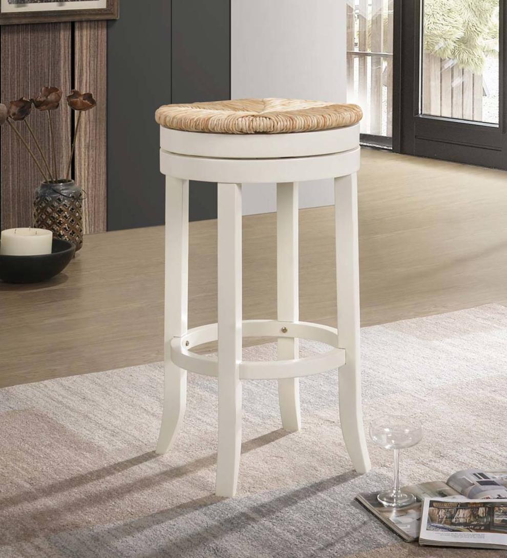 Plow & Hearth Kitchen & Bar Stools Indoor Living 30" Round Rush Seat Swivel Bar Stool - Antique Black