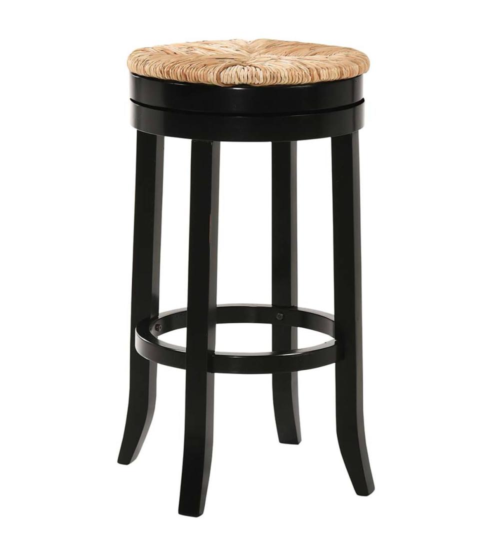 Plow & Hearth Kitchen & Bar Stools Indoor Living 30" Round Rush Seat Swivel Bar Stool - Antique Black