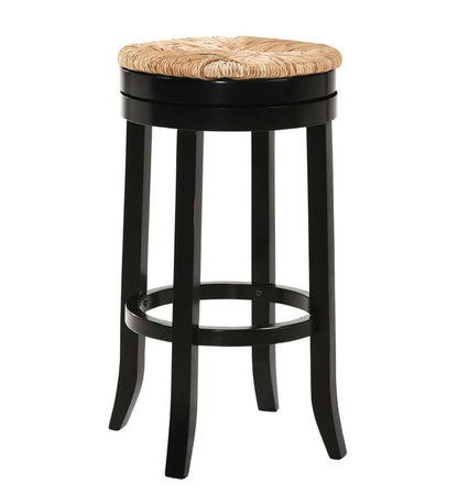 Plow & Hearth Kitchen & Bar Stools Indoor Living 30" Round Rush Seat Swivel Bar Stool - Antique Black