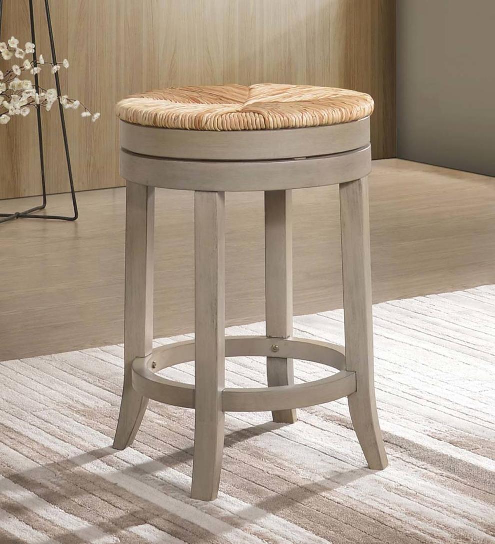 Plow & Hearth Kitchen & Bar Stools Indoor Living 24" Round Rush Seat Swivel Counter Stool - Antique Black