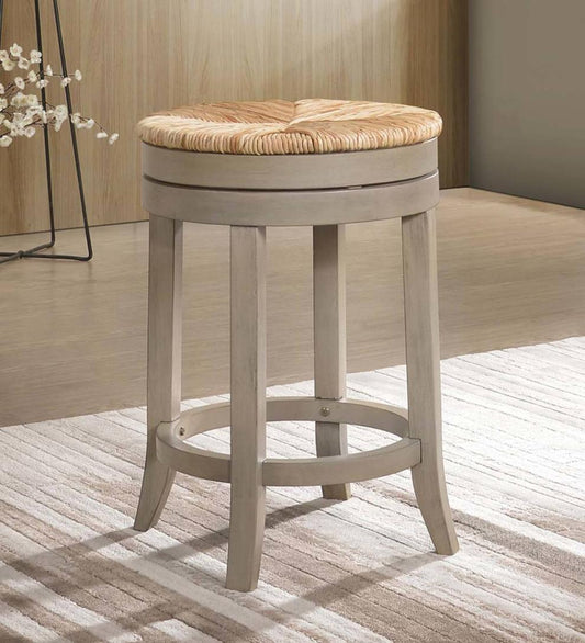 Plow & Hearth Kitchen & Bar Stools Indoor Living 24" Round Rush Seat Swivel Counter Stool - Antique Black