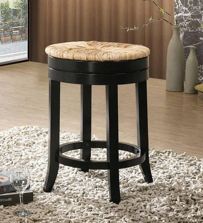 Plow & Hearth Kitchen & Bar Stools Indoor Living 24" Round Rush Seat Swivel Counter Stool - Antique Black