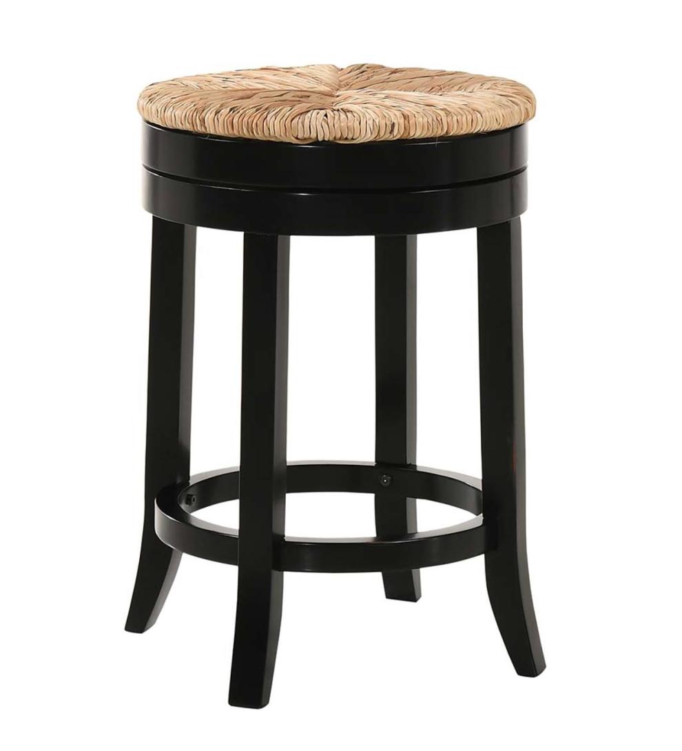 Plow & Hearth Kitchen & Bar Stools Indoor Living 24" Round Rush Seat Swivel Counter Stool - Antique Black