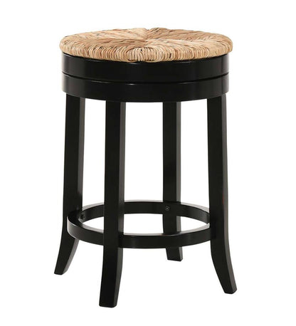 Plow & Hearth Kitchen & Bar Stools Indoor Living 24" Round Rush Seat Swivel Counter Stool - Antique Black