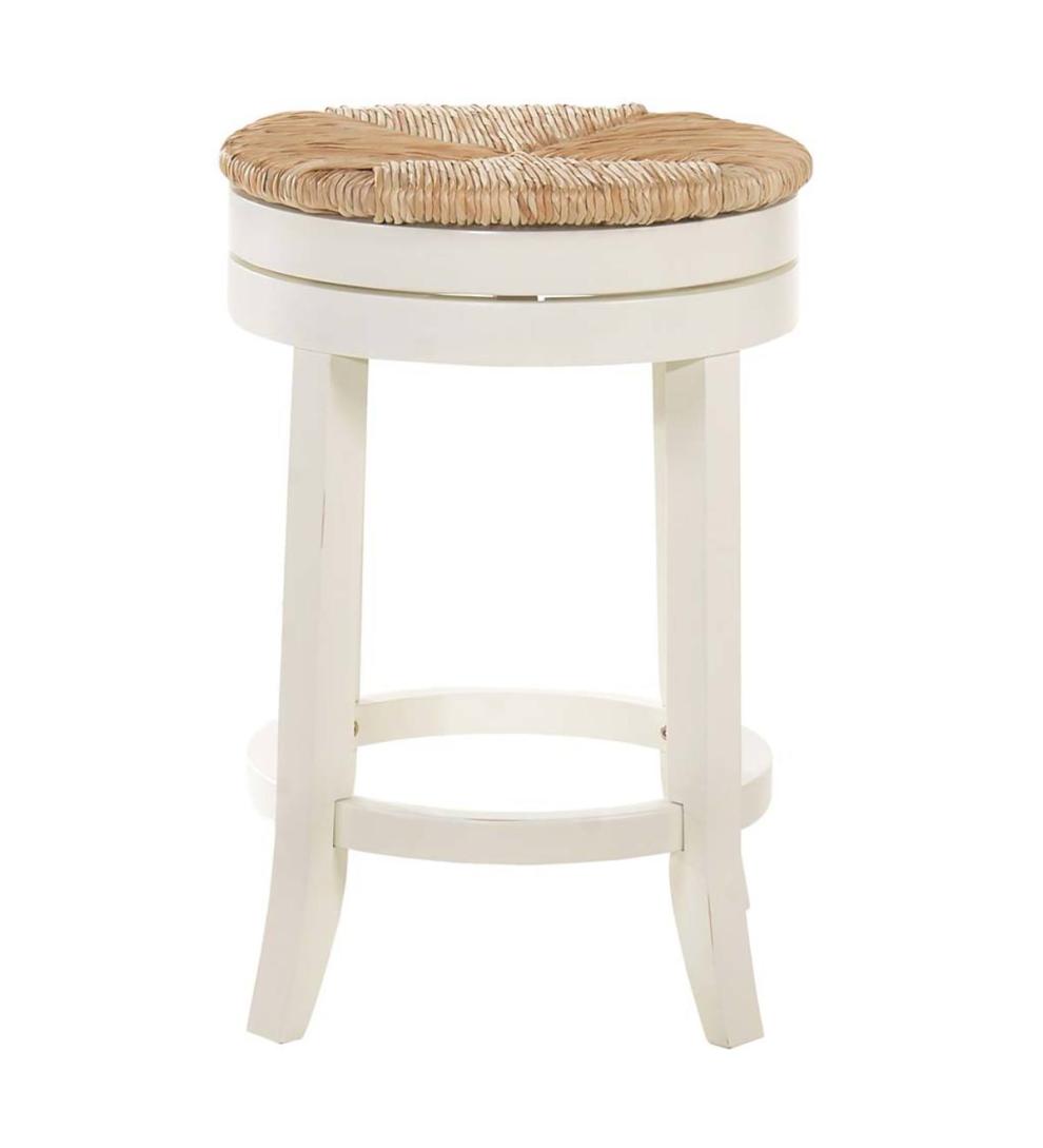 Plow & Hearth Kitchen & Bar Stools Indoor Living 24" Round Rush Seat Swivel Counter Stool - Antique Black