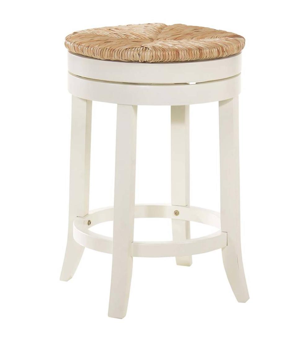 Plow & Hearth Kitchen & Bar Stools Indoor Living 24" Round Rush Seat Swivel Counter Stool - Antique Black