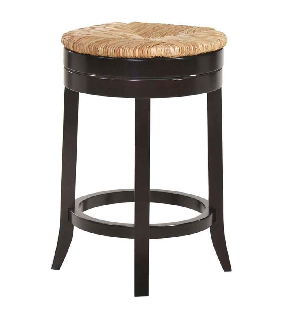 Plow & Hearth Kitchen & Bar Stools Indoor Living 24" Round Rush Seat Swivel Counter Stool - Antique Black
