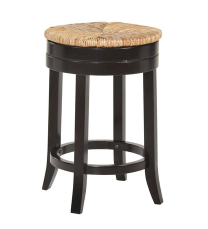 Plow & Hearth Kitchen & Bar Stools Indoor Living 24" Round Rush Seat Swivel Counter Stool - Antique Black