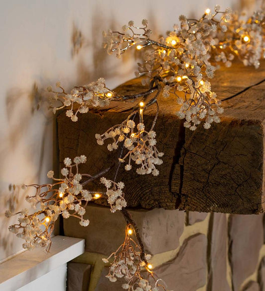 Plow & Hearth Home Accents Indoor Living Indoor/Outdoor Lighted Baby'S Breath Garland With Timer