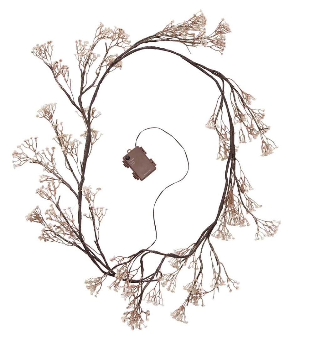 Plow & Hearth Home Accents Indoor Living Indoor/Outdoor Lighted Baby'S Breath Garland With Timer